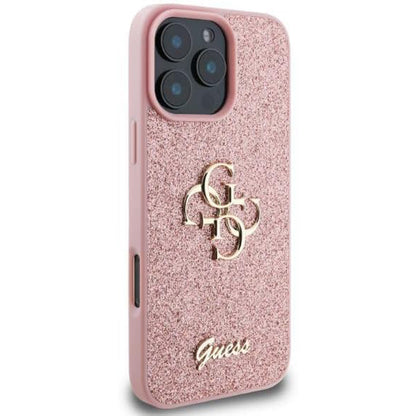 Husa pentru Apple iPhone 16 Pro, Guess, Fixed Glitter Big 4G, Roz