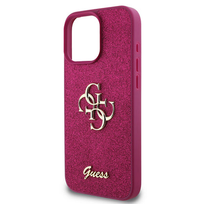 Husa pentru Apple iPhone 16 Pro, Guess, Glitter Big 4G Script, Magenta