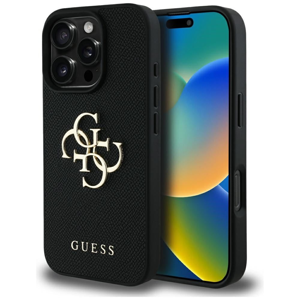 Husa pentru Apple iPhone 16 Pro, Guess, Grained Big 4G Logo Small Classic Logo, Neagra