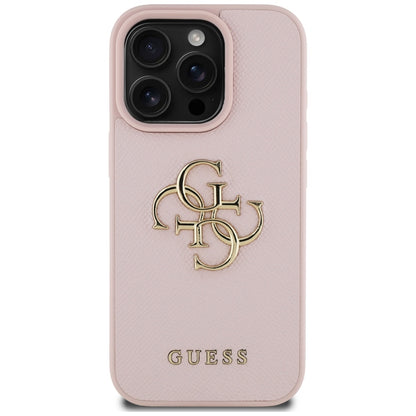 Husa pentru Apple iPhone 16 Pro, Guess, Grained Big 4G Logo Small Classic Logo, Roz