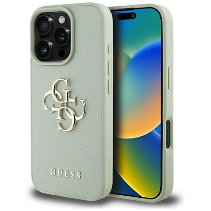 Husa pentru Apple iPhone 16 Pro, Guess, Grained Big 4G Logo Small Classic Logo, Verde