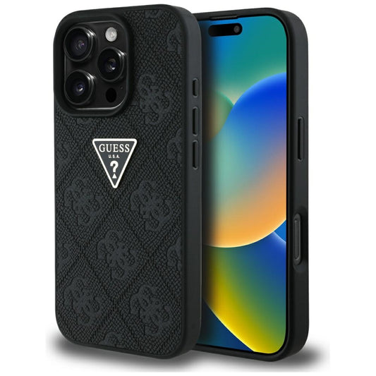 Husa pentru Apple iPhone 16 Pro, Guess, Hot Stamp 4G Pattern Triangle Logo, Neagra