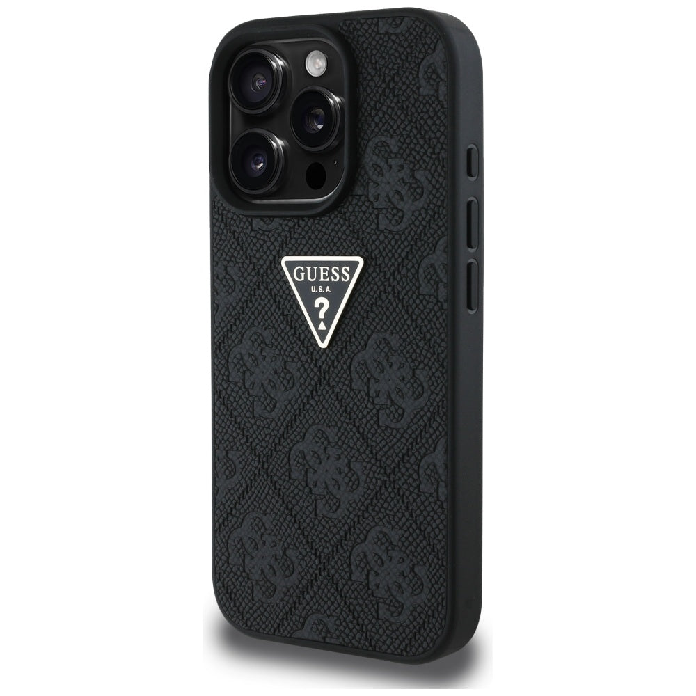 Husa pentru Apple iPhone 16 Pro, Guess, Hot Stamp 4G Pattern Triangle Logo, Neagra
