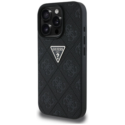 Husa pentru Apple iPhone 16 Pro, Guess, Hot Stamp 4G Pattern Triangle Logo, Neagra