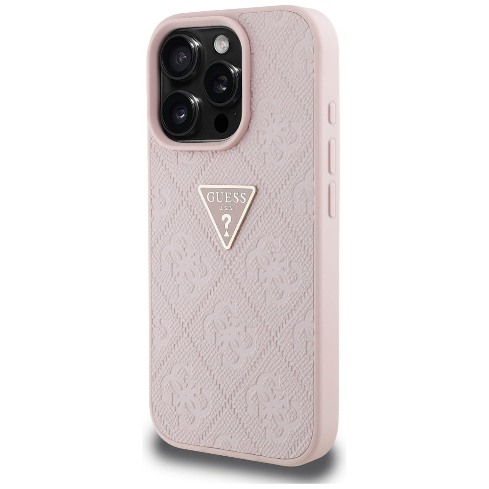 Husa pentru Apple iPhone 16 Pro, Guess, Hot Stamp 4G Pattern Triangle Logo, Roz