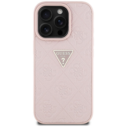 Husa pentru Apple iPhone 16 Pro, Guess, Hot Stamp 4G Pattern Triangle Logo, Roz