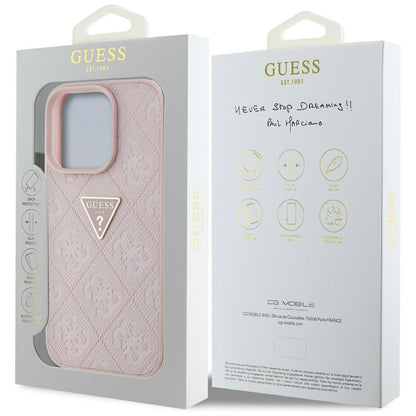 Husa pentru Apple iPhone 16 Pro, Guess, Hot Stamp 4G Pattern Triangle Logo, Roz