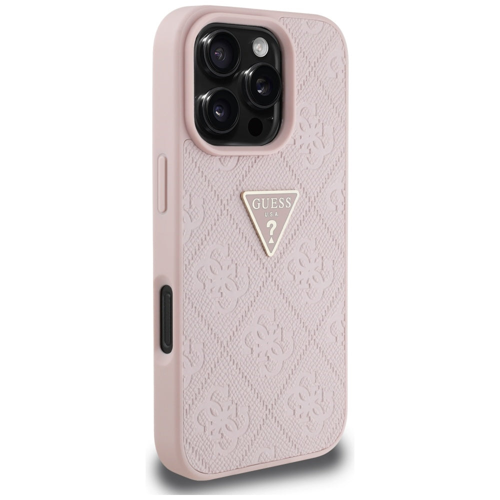 Husa pentru Apple iPhone 16 Pro, Guess, Hot Stamp 4G Pattern Triangle Logo, Roz