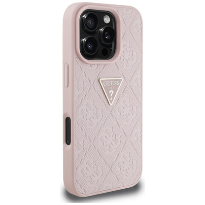 Husa pentru Apple iPhone 16 Pro, Guess, Hot Stamp 4G Pattern Triangle Logo, Roz