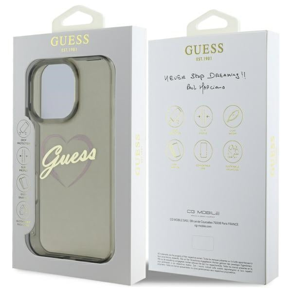 Husa pentru Apple iPhone 16 Pro, Guess, IML Heart, Neagra