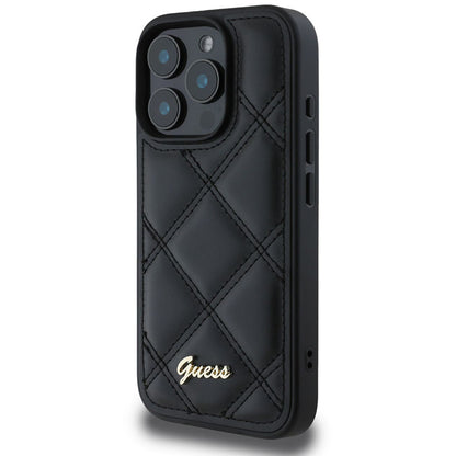 Husa pentru Apple iPhone 16 Pro, Guess, Quilted Metal Logo, Neagra