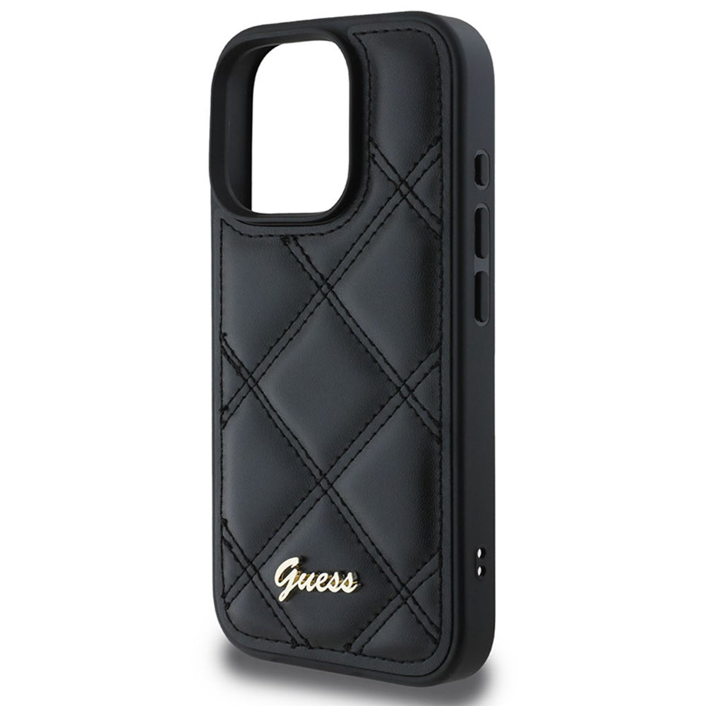 Husa pentru Apple iPhone 16 Pro, Guess, Quilted Metal Logo, Neagra