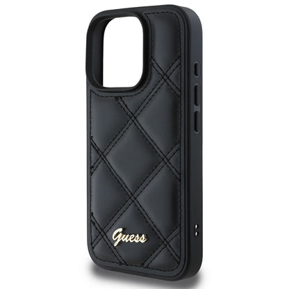 Husa pentru Apple iPhone 16 Pro, Guess, Quilted Metal Logo, Neagra