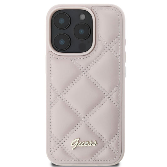Husa pentru Apple iPhone 16 Pro, Guess, Quilted Metal Logo, Roz