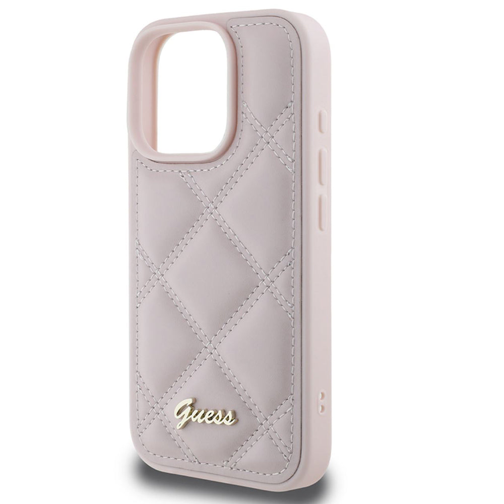 Husa pentru Apple iPhone 16 Pro, Guess, Quilted Metal Logo, Roz
