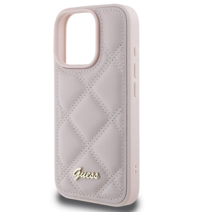 Husa pentru Apple iPhone 16 Pro, Guess, Quilted Metal Logo, Roz
