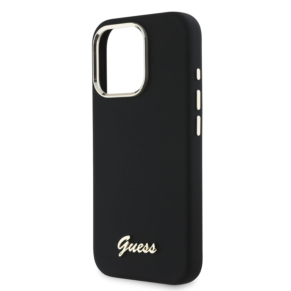 Husa pentru Apple iPhone 16 Pro, Guess, Script Metal Logo & Frame, Neagra