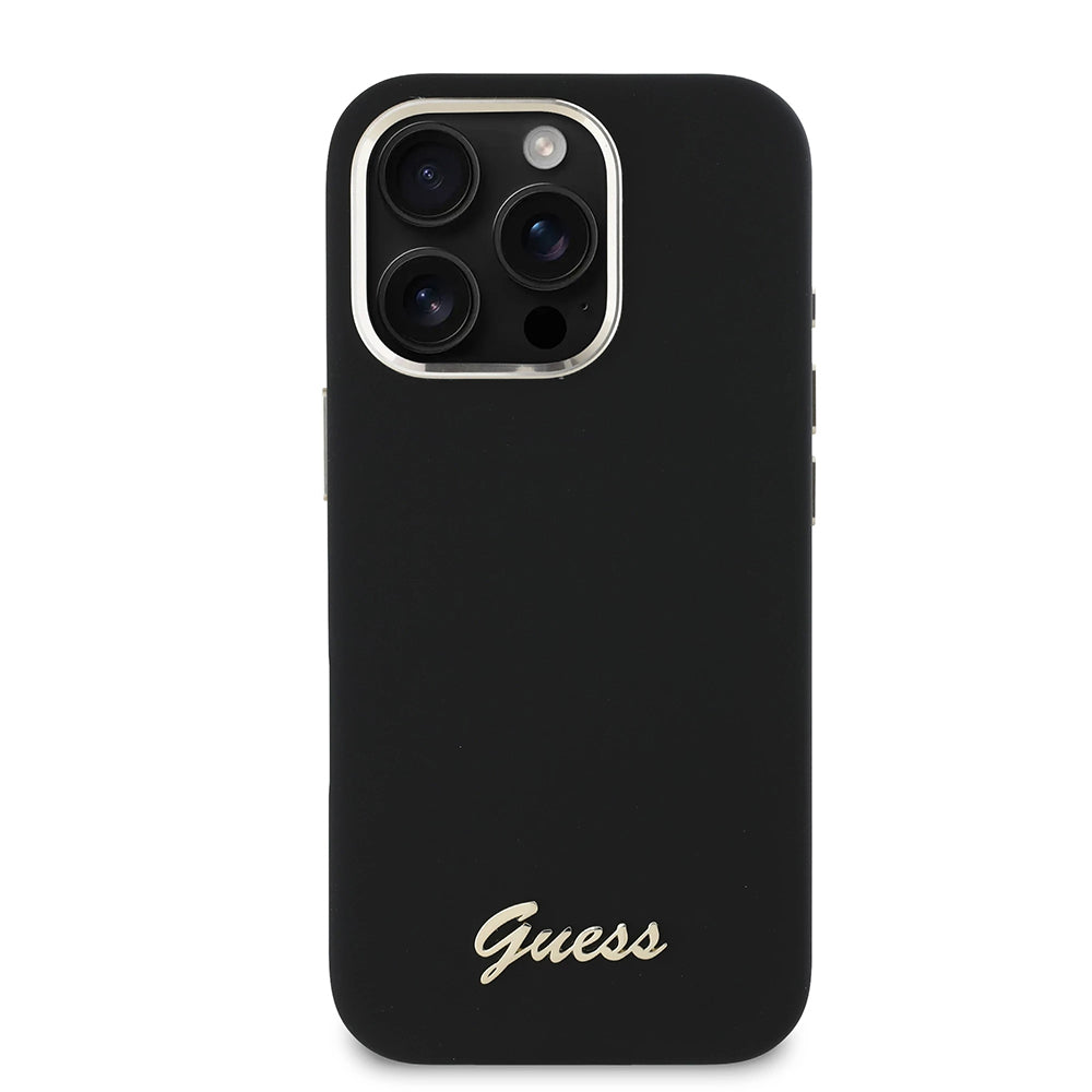 Husa pentru Apple iPhone 16 Pro, Guess, Script Metal Logo & Frame, Neagra