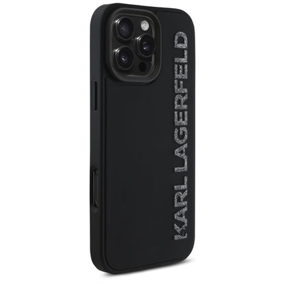 Husa pentru Apple iPhone 16 Pro, Karl Lagerfeld, 3D Rubber Elongated Gliiter Logo, Neagra