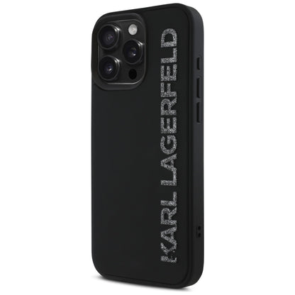 Husa pentru Apple iPhone 16 Pro, Karl Lagerfeld, 3D Rubber Elongated Gliiter Logo, Neagra