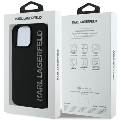 Husa pentru Apple iPhone 16 Pro, Karl Lagerfeld, 3D Rubber Elongated Gliiter Logo, Neagra