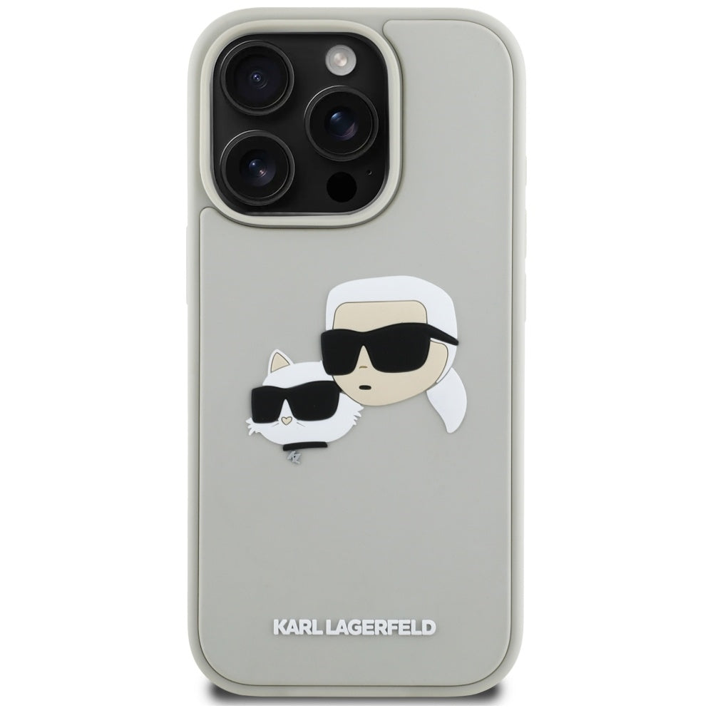 Husa pentru Apple iPhone 16 Pro, Karl Lagerfeld, 3D Rubber Karl & Choupette, Bej