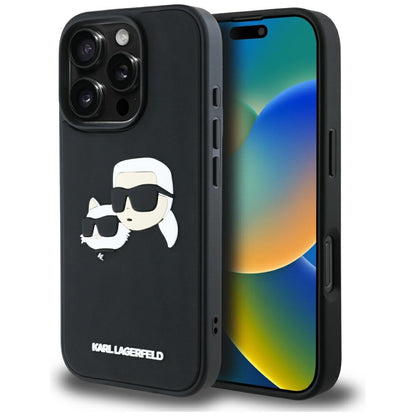 Husa pentru Apple iPhone 16 Pro, Karl Lagerfeld, 3D Rubber Karl & Choupette, Neagra