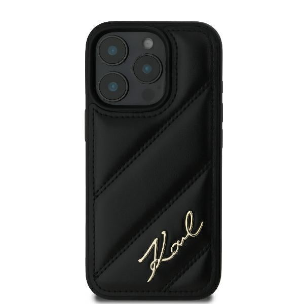Husa pentru Apple iPhone 16 Pro, Karl Lagerfeld, Diagonal Quilted Script, Neagra
