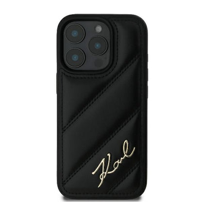 Husa pentru Apple iPhone 16 Pro, Karl Lagerfeld, Diagonal Quilted Script, Neagra