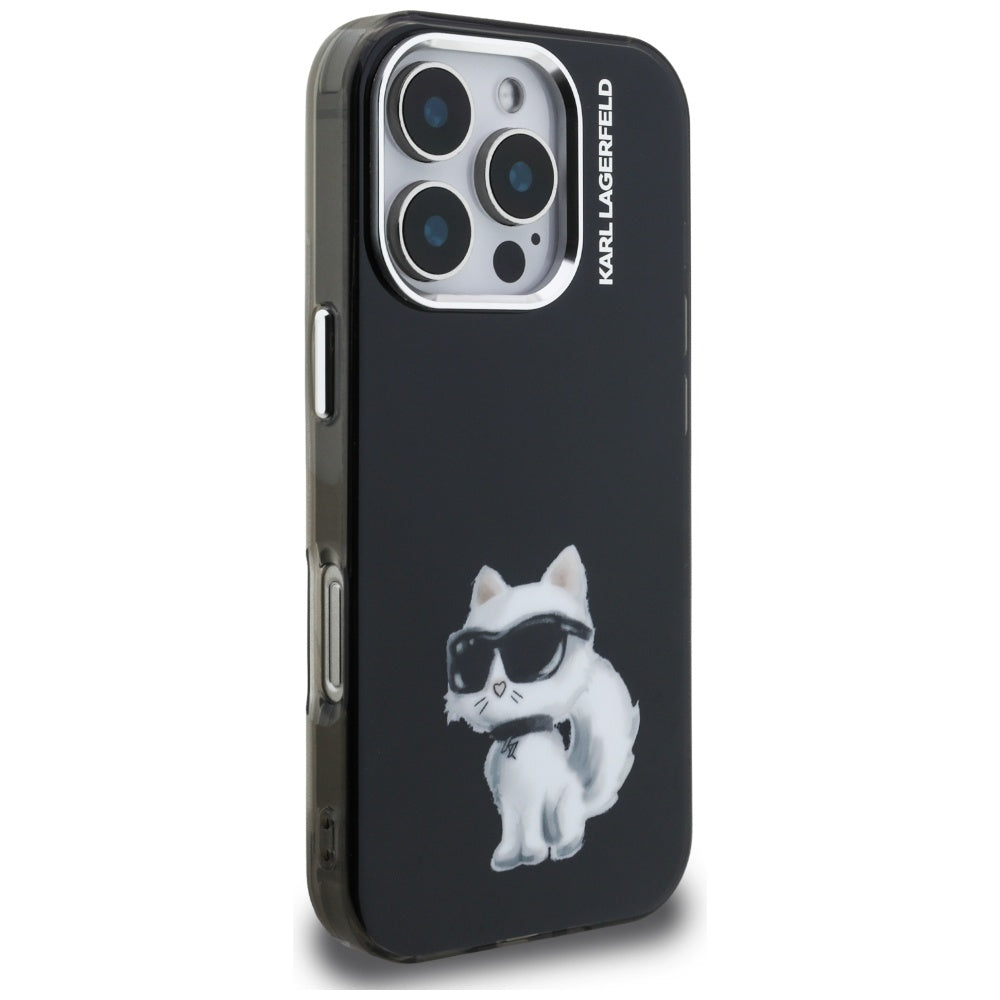Husa pentru Apple iPhone 16 Pro, Karl Lagerfeld, IML Aquarelle Logo Choupette, Neagra