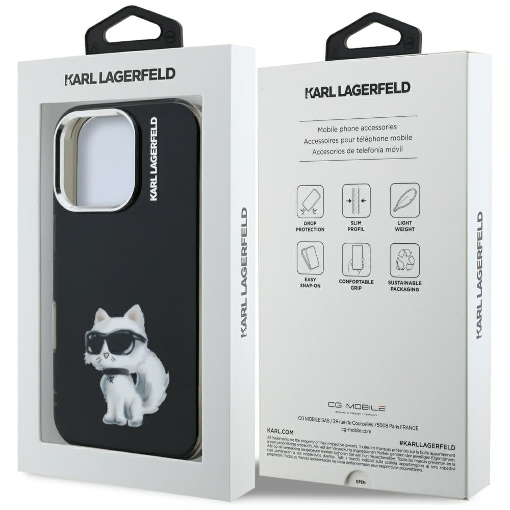 Husa pentru Apple iPhone 16 Pro, Karl Lagerfeld, IML Aquarelle Logo Choupette, Neagra