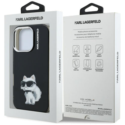 Husa pentru Apple iPhone 16 Pro, Karl Lagerfeld, IML Aquarelle Logo Choupette, Neagra