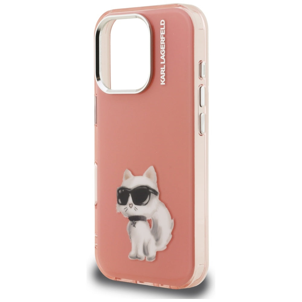 Husa pentru Apple iPhone 16 Pro, Karl Lagerfeld, IML Aquarelle Logo Choupette, Roz
