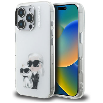 Husa pentru Apple iPhone 16 Pro, Karl Lagerfeld, IML Aquarelle Logo Karl & Choupette, Alba