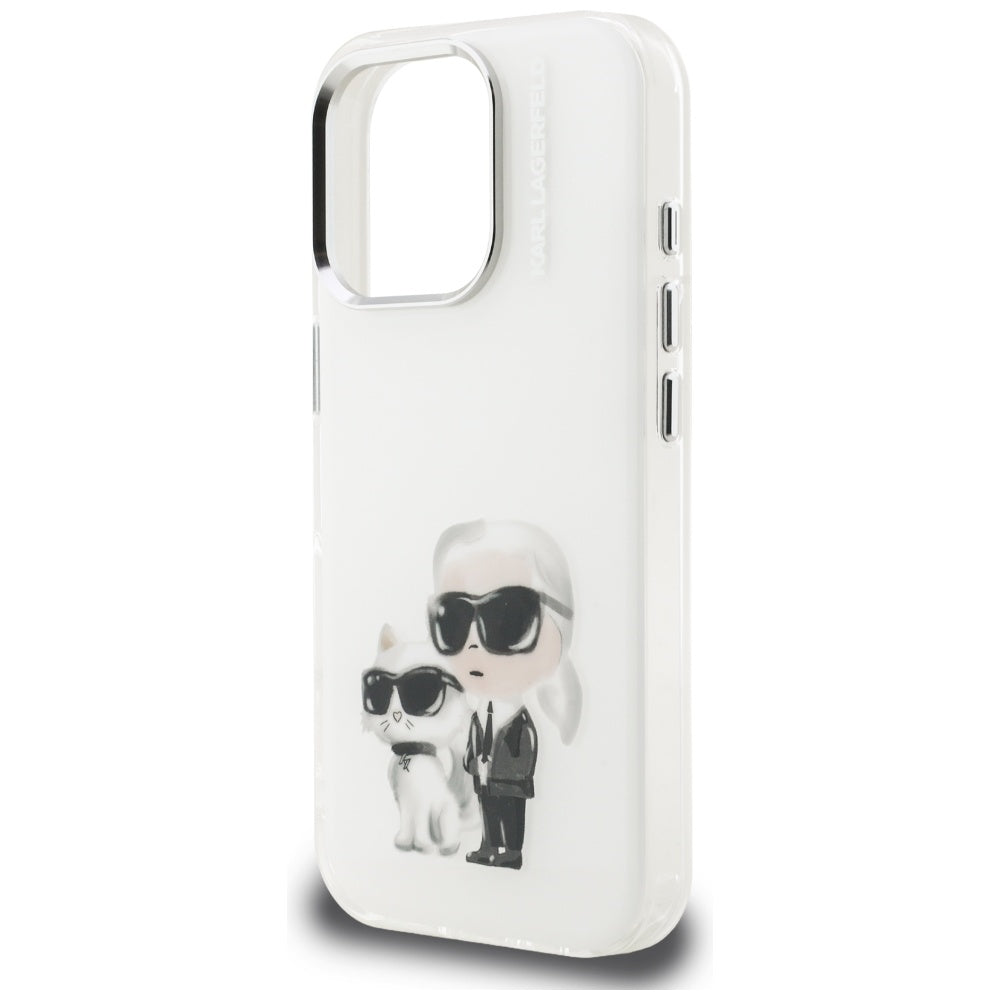 Husa pentru Apple iPhone 16 Pro, Karl Lagerfeld, IML Aquarelle Logo Karl & Choupette, Alba