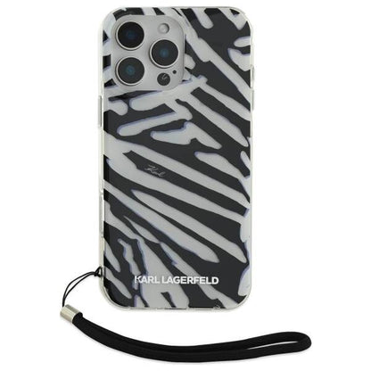 Husa pentru Apple iPhone 16 Pro, Karl Lagerfeld, IML Luxury Zebra Pattern with Strap, Neagra