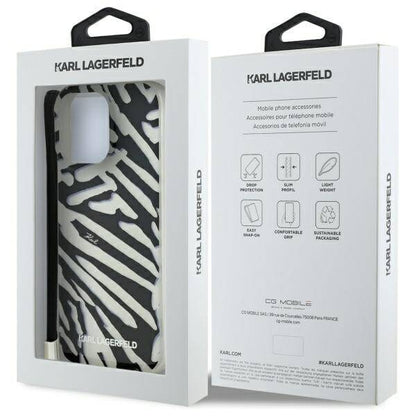 Husa pentru Apple iPhone 16 Pro, Karl Lagerfeld, IML Luxury Zebra Pattern with Strap, Neagra