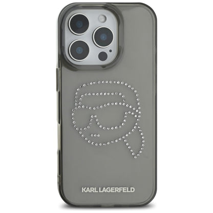 Husa pentru Apple iPhone 16 Pro, Karl Lagerfeld, IML Rhinestones Karl's Head, Neagra