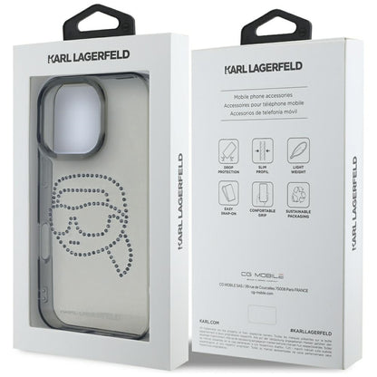 Husa pentru Apple iPhone 16 Pro, Karl Lagerfeld, IML Rhinestones Karl's Head, Neagra