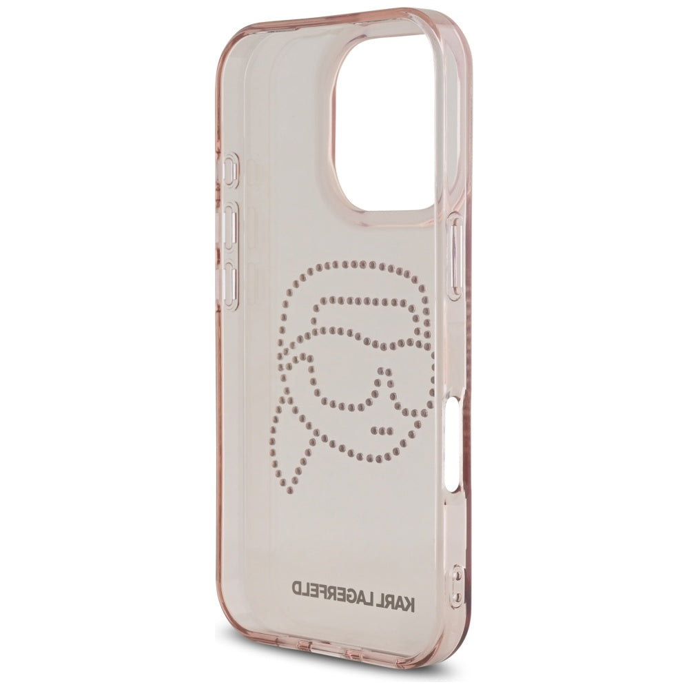 Husa pentru Apple iPhone 16 Pro, Karl Lagerfeld, IML Rhinestones Karl's Head, Roz