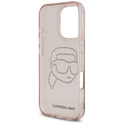 Husa pentru Apple iPhone 16 Pro, Karl Lagerfeld, IML Rhinestones Karl's Head, Roz