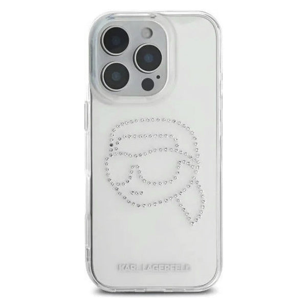 Husa pentru Apple iPhone 16 Pro, Karl Lagerfeld, IML Rhinestones Karl's Head, Transparenta