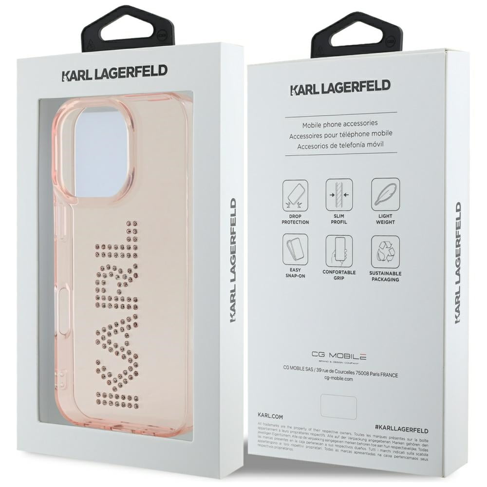 Husa pentru Apple iPhone 16 Pro, Karl Lagerfeld, IML Rhinestones Pink Logo, Roz