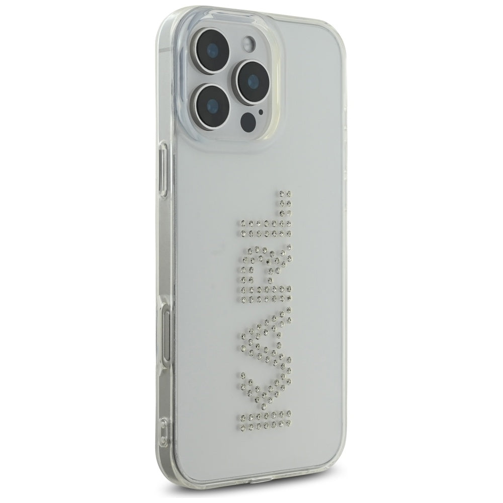Husa pentru Apple iPhone 16 Pro, Karl Lagerfeld, IML Rhinestones Transparent Logo, Transparenta