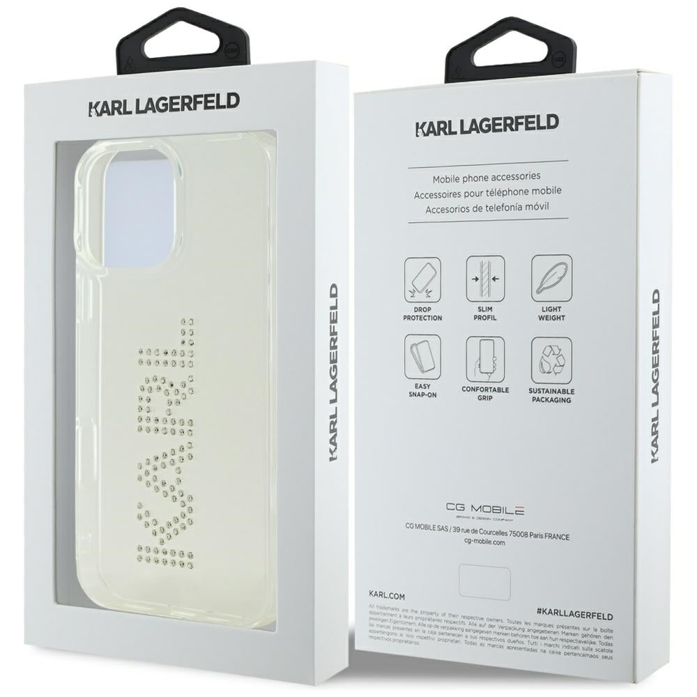 Husa pentru Apple iPhone 16 Pro, Karl Lagerfeld, IML Rhinestones Transparent Logo, Transparenta