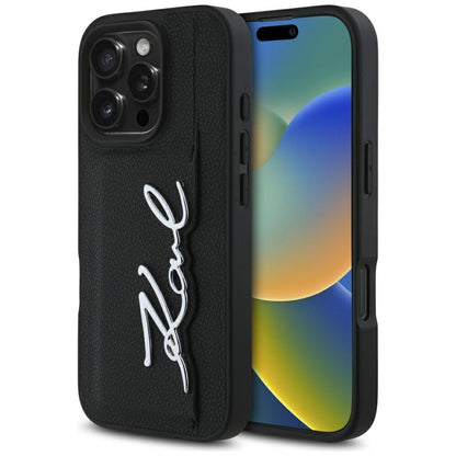 Husa pentru Apple iPhone 16 Pro, Karl Lagerfeld, Metal Signature, Neagra
