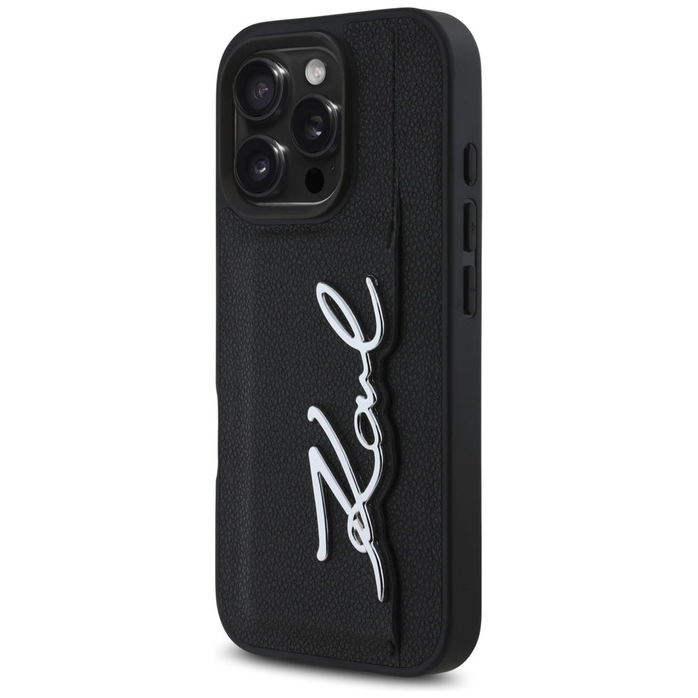 Husa pentru Apple iPhone 16 Pro, Karl Lagerfeld, Metal Signature, Neagra