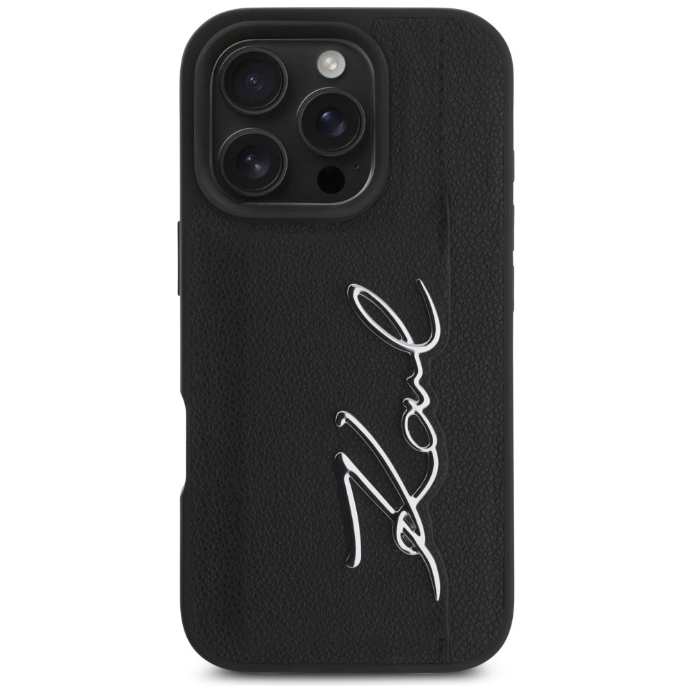 Husa pentru Apple iPhone 16 Pro, Karl Lagerfeld, Metal Signature, Neagra