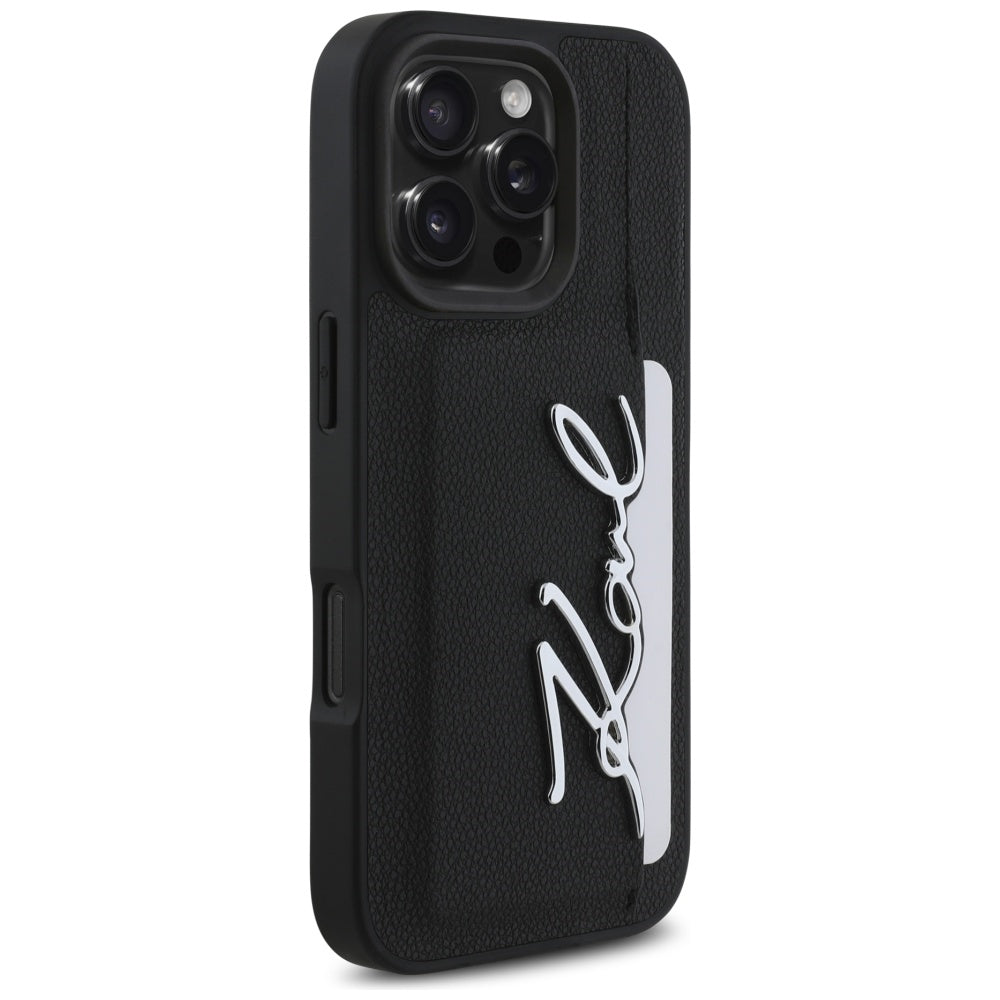 Husa pentru Apple iPhone 16 Pro, Karl Lagerfeld, Metal Signature, Neagra