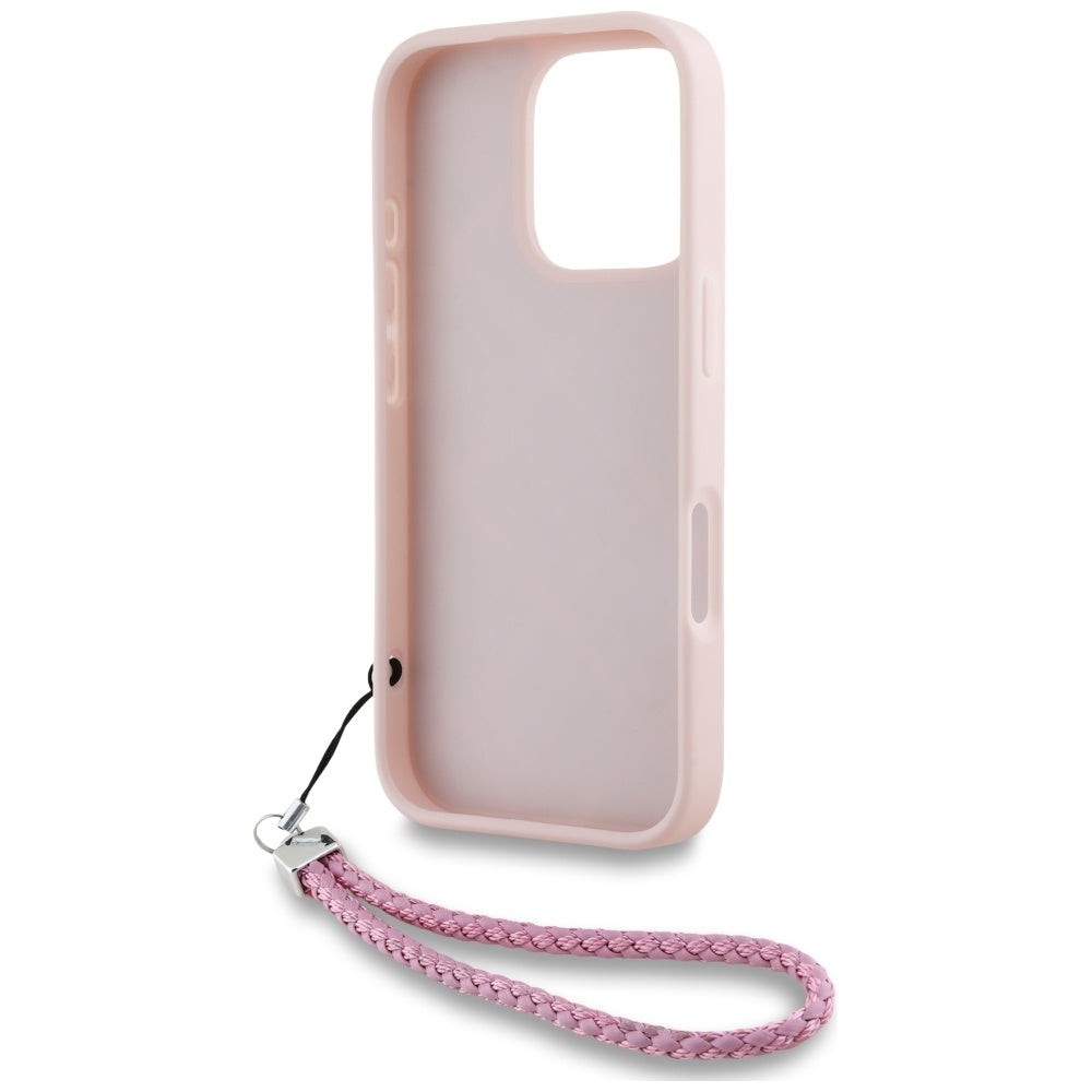 Husa pentru Apple iPhone 16 Pro, Karl Lagerfeld, Quilted Initial Logo & Chain Strap, Roz